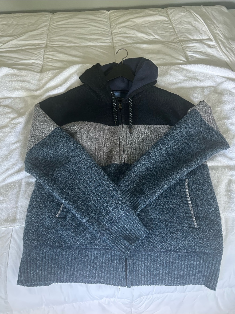 Point Zero Men's Blue and Gray Zip-Up Hooded Sweater-Full Lined Fleece